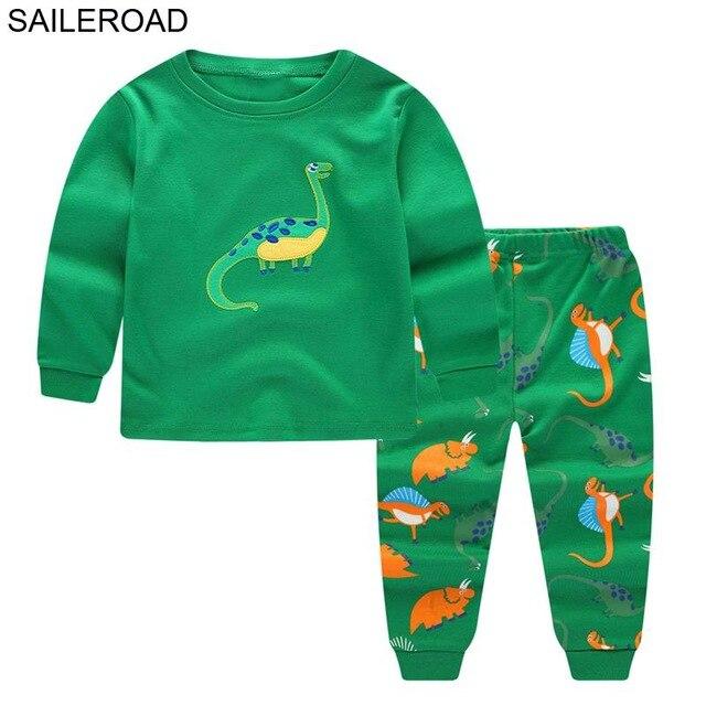 SAILEROAD Cartoon Dinosaur Boy Pyjamas Suits Autumn Winter Night Suit Cotton Children's Pajamas Sleepwear Kids Nightwear