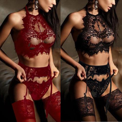 Women Sexy-Lingerie Nightgown Babydoll Panties Underwear Lace Bra Set Sleepwear