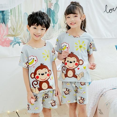 Baby Kids Pajamas Set 2019 Summer Children Short Sleeve Sleepwear Boys Cartoon Pyjamas Girls Cute Nightwear Home Clothing