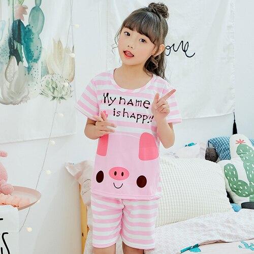 Baby Kids Pajamas Set 2019 Summer Children Short Sleeve Sleepwear Boys Cartoon Pyjamas Girls Cute Nightwear Home Clothing