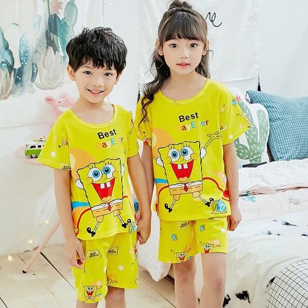 Baby Kids Pajamas Set 2019 Summer Children Short Sleeve Sleepwear Boys Cartoon Pyjamas Girls Cute Nightwear Home Clothing