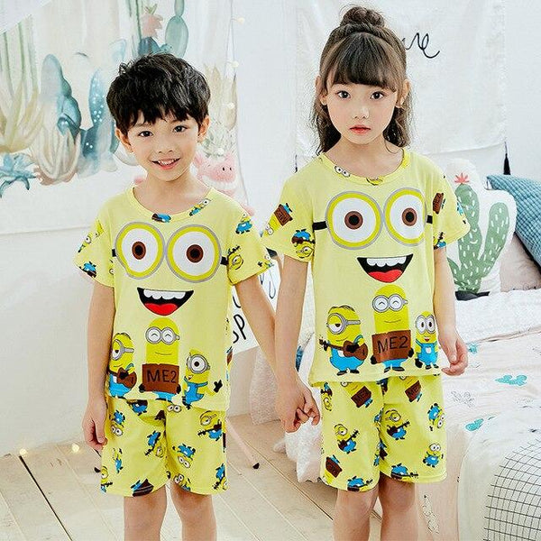 Baby Kids Pajamas Set 2019 Summer Children Short Sleeve Sleepwear Boys Cartoon Pyjamas Girls Cute Nightwear Home Clothing