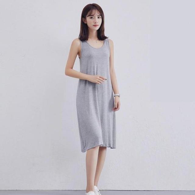 New Sleeveless Ladies Basic Sleep Shirt Sexy Lingerie Solid Long Nightgown Modal Sleepwear Summer Loose Nighty Nightdress M-XXL