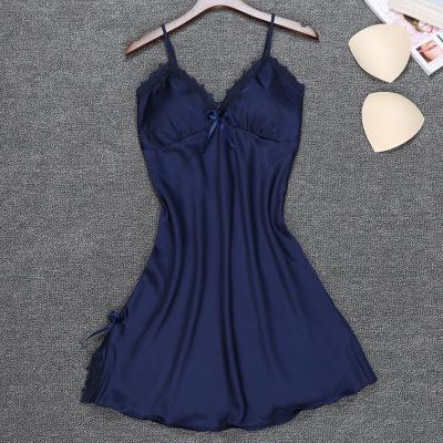 Red Suspender Skirt Sleepwear Lace Sexy Nightgown Floral Trim Nightie Summer Home Dress Solid Satin Nightdress Mini Negligee