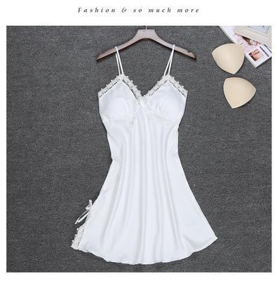 Red Suspender Skirt Sleepwear Lace Sexy Nightgown Floral Trim Nightie Summer Home Dress Solid Satin Nightdress Mini Negligee