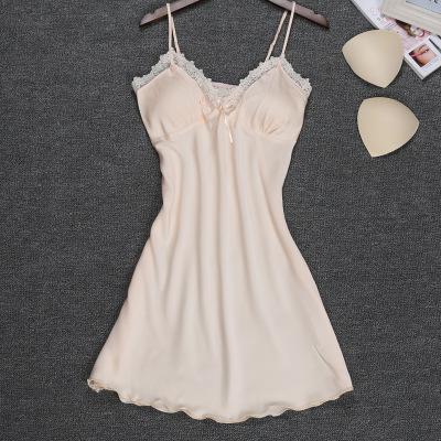 Red Suspender Skirt Sleepwear Lace Sexy Nightgown Floral Trim Nightie Summer Home Dress Solid Satin Nightdress Mini Negligee