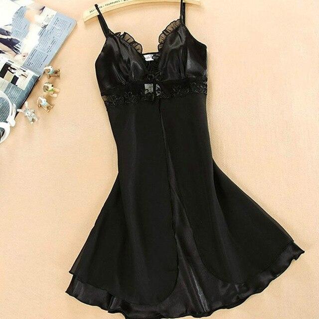 2018 New Women Sexy Silk Satin Night Gown Sleeveless Nightdress Lace Sleep Dress V-neck Nighties Night Shirt Sleepwear Nightwear