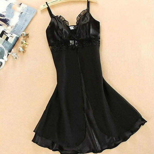 2018 New Women Sexy Silk Satin Night Gown Sleeveless Nightdress Lace Sleep Dress V-neck Nighties Night Shirt Sleepwear Nightwear