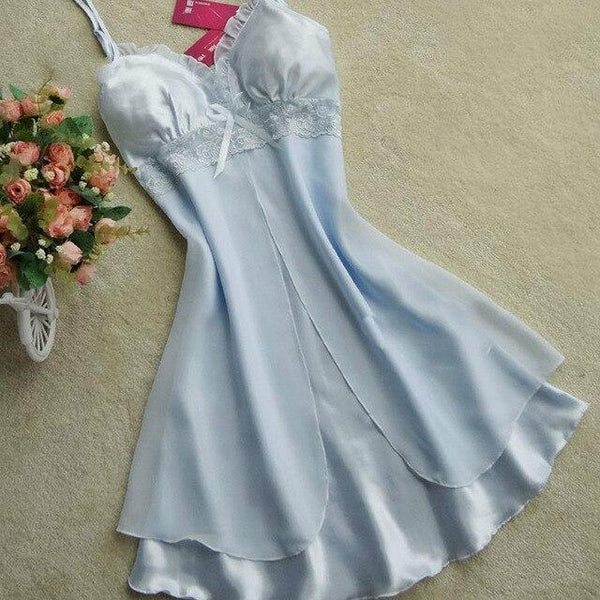 2018 New Women Sexy Silk Satin Night Gown Sleeveless Nightdress Lace Sleep Dress V-neck Nighties Night Shirt Sleepwear Nightwear