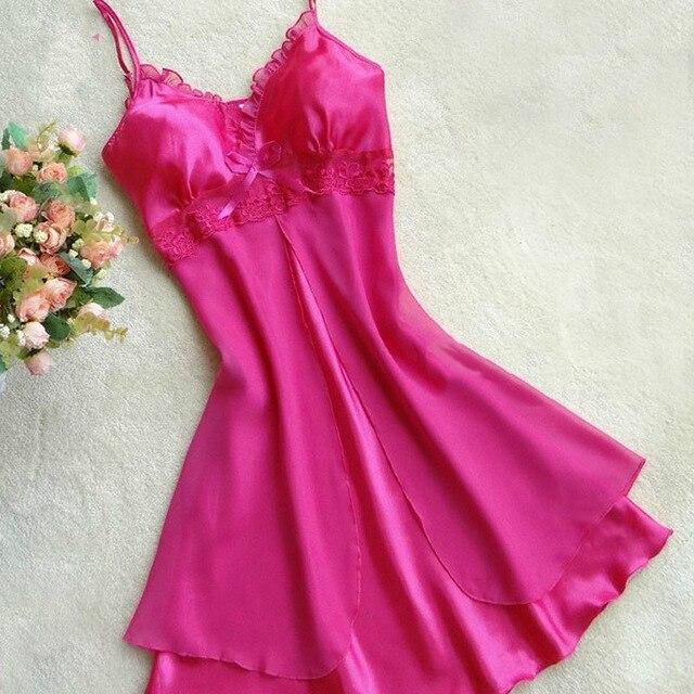 2018 New Women Sexy Silk Satin Night Gown Sleeveless Nightdress Lace Sleep Dress V-neck Nighties Night Shirt Sleepwear Nightwear