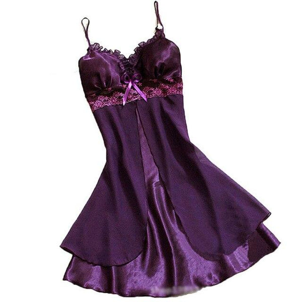 2018 New Women Sexy Silk Satin Night Gown Sleeveless Nightdress Lace Sleep Dress V-neck Nighties Night Shirt Sleepwear Nightwear