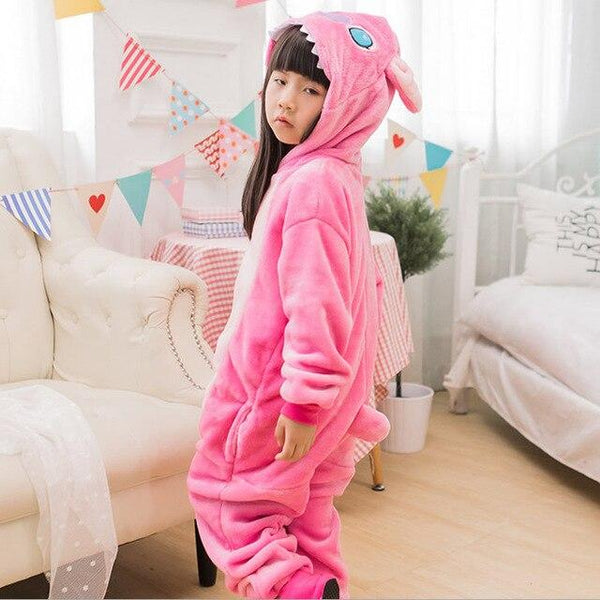 Flannel Children kigurumi Pajamas Set Winter Hooded Animal Unicorn Pikachu Stitch Kids Pajamas For Boys Girls Sleepwear Onesies