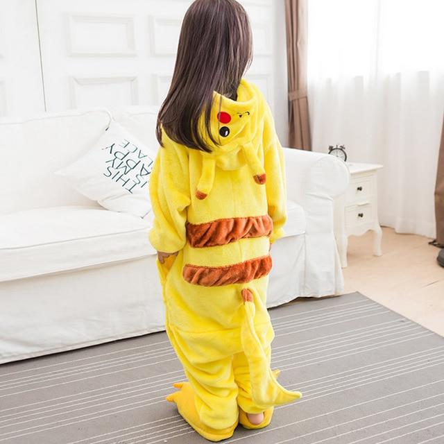 Flannel Children kigurumi Pajamas Set Winter Hooded Animal Unicorn Pikachu Stitch Kids Pajamas For Boys Girls Sleepwear Onesies