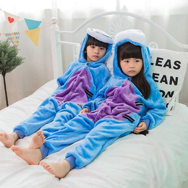 Flannel Children kigurumi Pajamas Set Winter Hooded Animal Unicorn Pikachu Stitch Kids Pajamas For Boys Girls Sleepwear Onesies