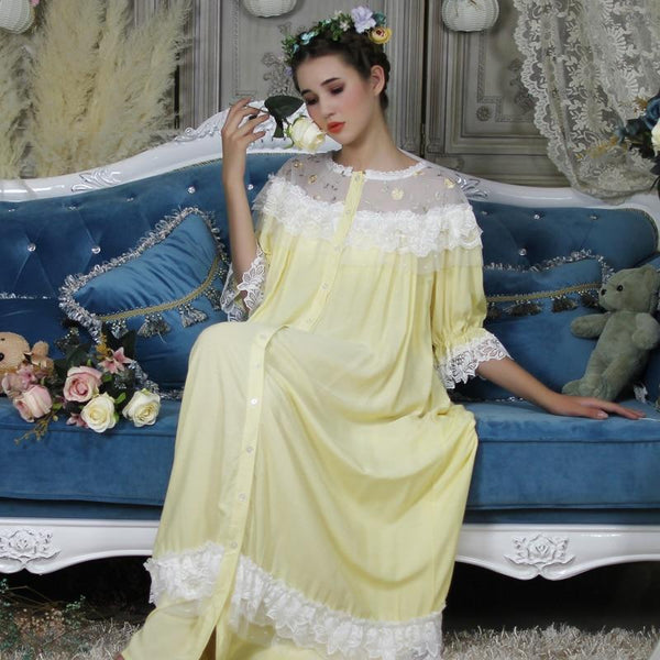Woman Robe Nightgown  Long Sleepwear Vintage Elegant Homewear Ladies Long Dress Full Length Nighties