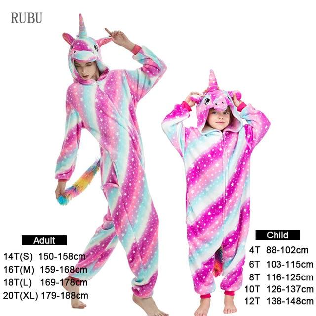 Kids Unicorn Pijama Adult Winter Pyjama Sleepwear For Women Boys Cartoon Homewear Onesie Kigurumi Pajamas Set Baby Girls Clothes