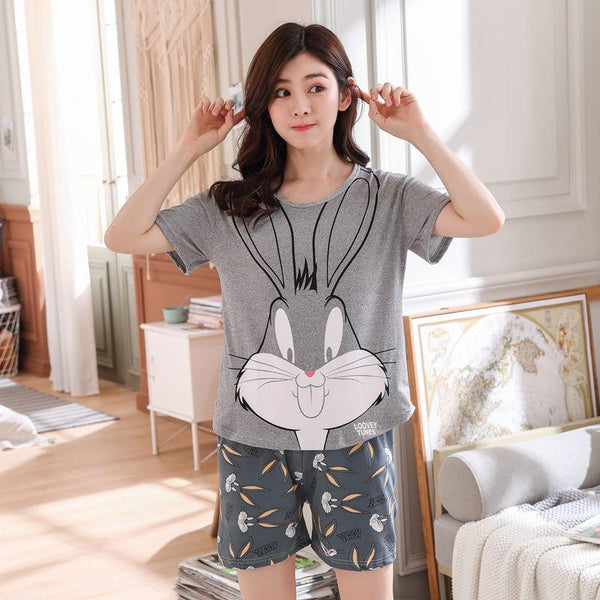 New Big Girl Pajamas Sets summer short Sleeve Thin Cartoon Print Cute Sleepwear Girl Pijamas Mujer Leisure Student Home