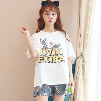 New Big Girl Pajamas Sets summer short Sleeve Thin Cartoon Print Cute Sleepwear Girl Pijamas Mujer Leisure Student Home