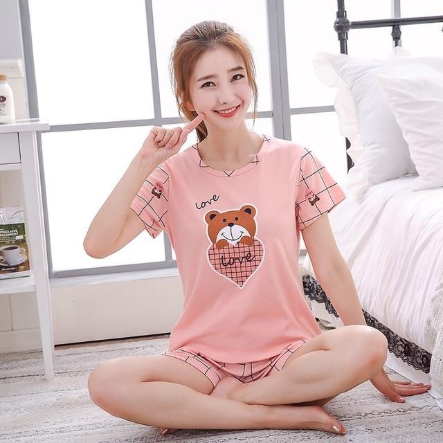 New Big Girl Pajamas Sets summer short Sleeve Thin Cartoon Print Cute Sleepwear Girl Pijamas Mujer Leisure Student Home