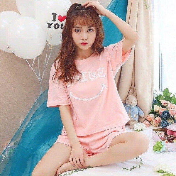 New Big Girl Pajamas Sets summer short Sleeve Thin Cartoon Print Cute Sleepwear Girl Pijamas Mujer Leisure Student Home