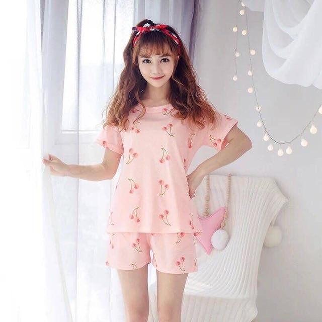 New Big Girl Pajamas Sets summer short Sleeve Thin Cartoon Print Cute Sleepwear Girl Pijamas Mujer Leisure Student Home