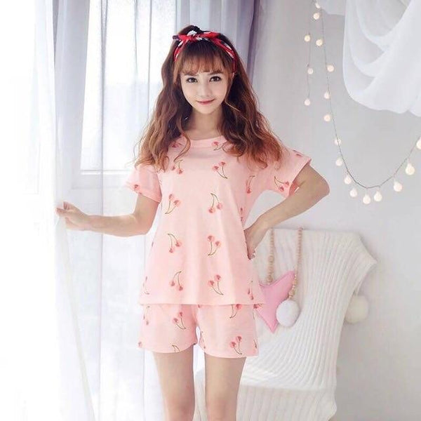 New Big Girl Pajamas Sets summer short Sleeve Thin Cartoon Print Cute Sleepwear Girl Pijamas Mujer Leisure Student Home