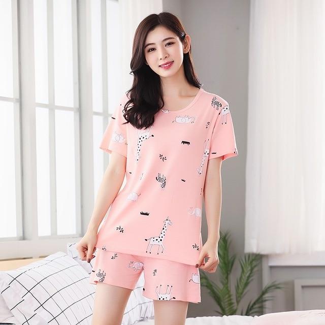New Big Girl Pajamas Sets summer short Sleeve Thin Cartoon Print Cute Sleepwear Girl Pijamas Mujer Leisure Student Home