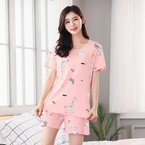 New Big Girl Pajamas Sets summer short Sleeve Thin Cartoon Print Cute Sleepwear Girl Pijamas Mujer Leisure Student Home