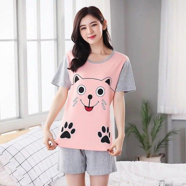 New Big Girl Pajamas Sets summer short Sleeve Thin Cartoon Print Cute Sleepwear Girl Pijamas Mujer Leisure Student Home