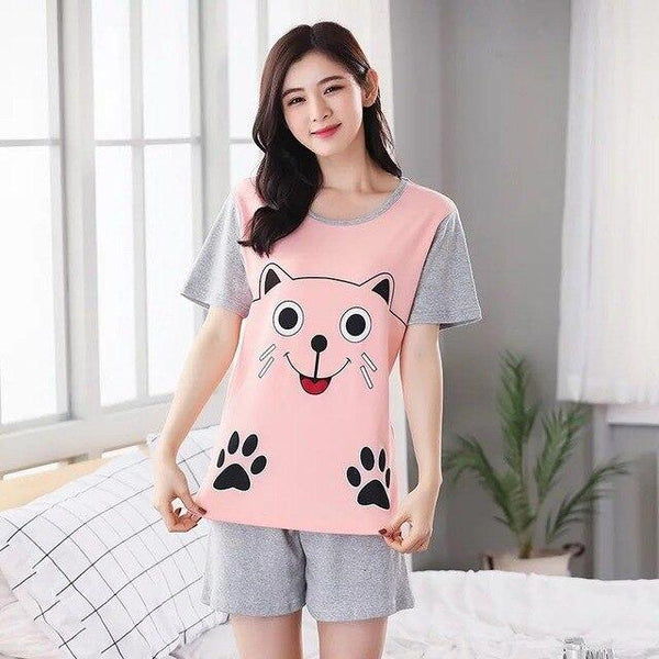 New Big Girl Pajamas Sets summer short Sleeve Thin Cartoon Print Cute Sleepwear Girl Pijamas Mujer Leisure Student Home