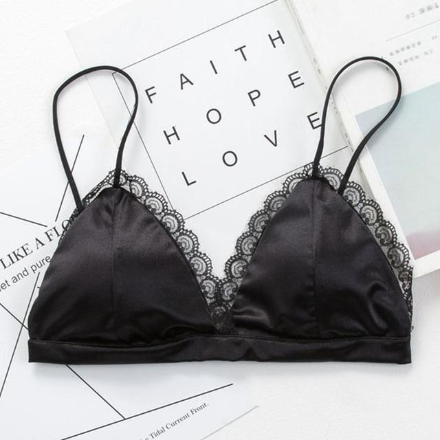 Triangle White Lace Bralette Bra Silk Soft Wireless Women Bra Summer Ladies Brassiere Bras For Women Pad Sexy Bralette Lingerie