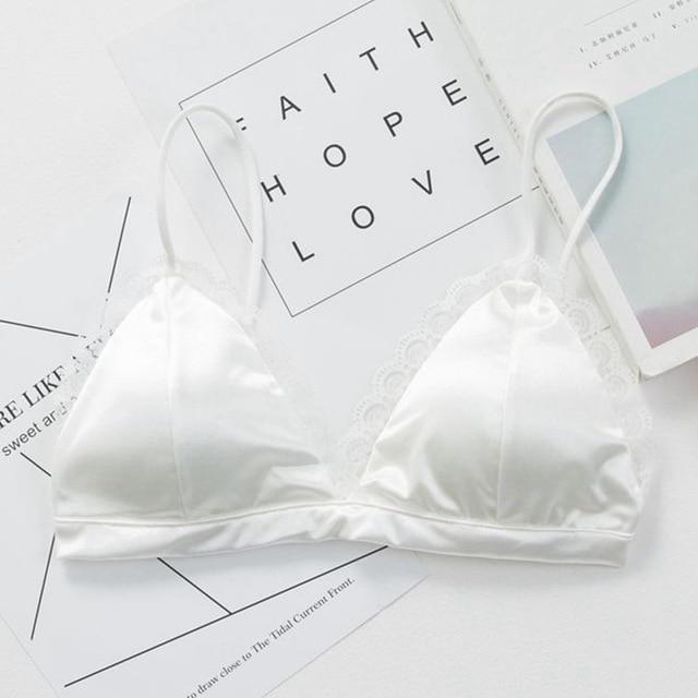 Triangle White Lace Bralette Bra Silk Soft Wireless Women Bra Summer Ladies Brassiere Bras For Women Pad Sexy Bralette Lingerie