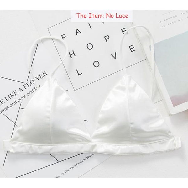 Triangle White Lace Bralette Bra Silk Soft Wireless Women Bra Summer Ladies Brassiere Bras For Women Pad Sexy Bralette Lingerie