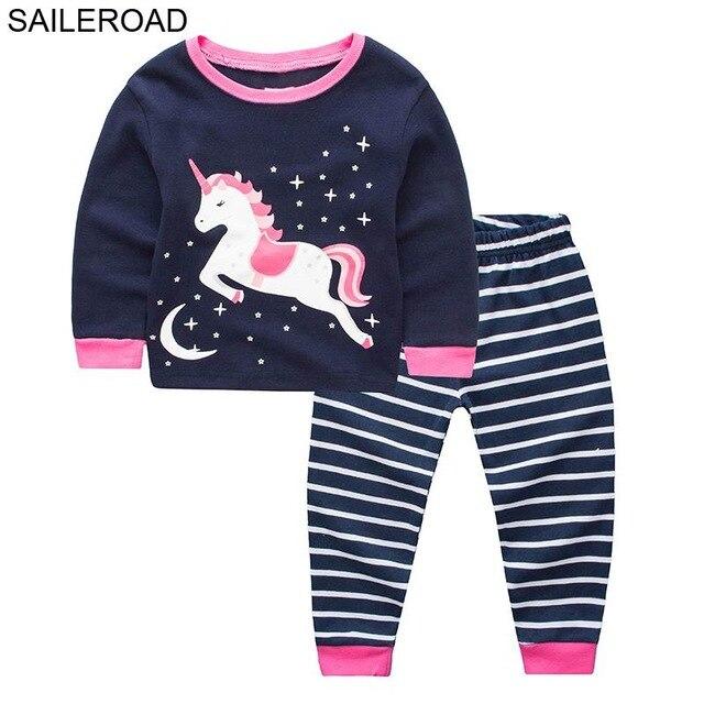 SAILEROAD Fall Pajamas Unicorn for Children Cotton Child Girls Unicorn Pajamas Sets Autumn Children Sleepwear Nightwear Clothes