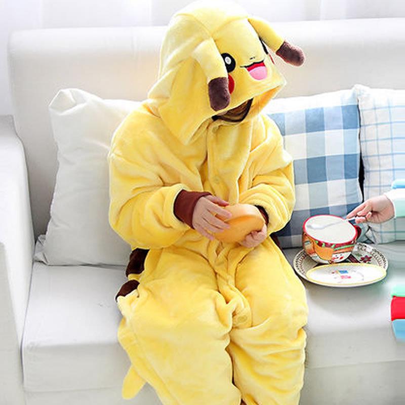 2019 Rushed Pyjama Pyjamas Pikachu 2-11 Years Old Winter Children Flannel Pajamas 1 Piece Kid Clothes Hooded Romper Sleepwear