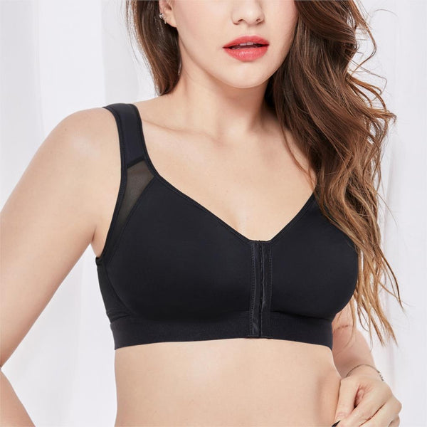 Women's Full Coverage Front Closure Wire Free Non-padded Back Support Bra