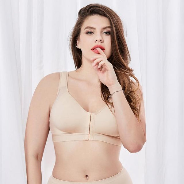 Women's Full Coverage Front Closure Wire Free Non-padded Back Support Bra