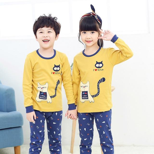 Children Pajamas 2pc Long Sleeve Cartoon Kids Sleepwear Baby Girl Clothes Sleep Suits  Autumn Cotton Child Pyjamas Boy Nightwear