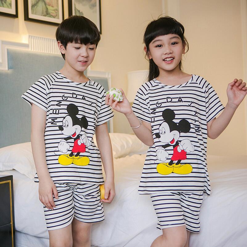 Summer Boys Pajamas Sets Short Sleeve Cartoon Children Sleepwear Character Knitted Teenagers Pajama Sleepwear For Girls Kids