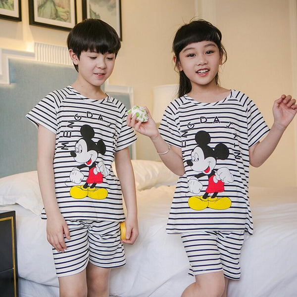 Summer Boys Pajamas Sets Short Sleeve Cartoon Children Sleepwear Character Knitted Teenagers Pajama Sleepwear For Girls Kids