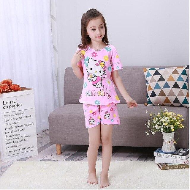 Summer Boys Pajamas Sets Short Sleeve Cartoon Children Sleepwear Character Knitted Teenagers Pajama Sleepwear For Girls Kids