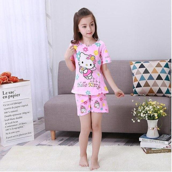 Summer Boys Pajamas Sets Short Sleeve Cartoon Children Sleepwear Character Knitted Teenagers Pajama Sleepwear For Girls Kids