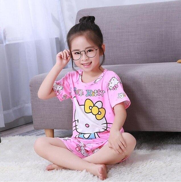 Summer Boys Pajamas Sets Short Sleeve Cartoon Children Sleepwear Character Knitted Teenagers Pajama Sleepwear For Girls Kids