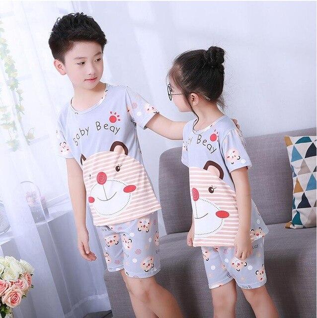 Summer Boys Pajamas Sets Short Sleeve Cartoon Children Sleepwear Character Knitted Teenagers Pajama Sleepwear For Girls Kids