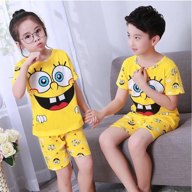 Summer Boys Pajamas Sets Short Sleeve Cartoon Children Sleepwear Character Knitted Teenagers Pajama Sleepwear For Girls Kids