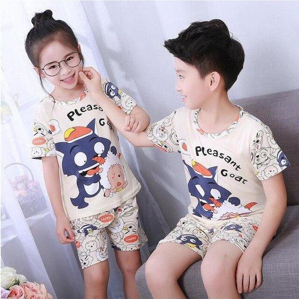 Summer Boys Pajamas Sets Short Sleeve Cartoon Children Sleepwear Character Knitted Teenagers Pajama Sleepwear For Girls Kids