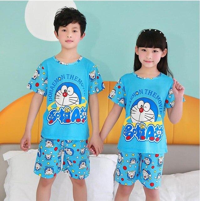 Summer Boys Pajamas Sets Short Sleeve Cartoon Children Sleepwear Character Knitted Teenagers Pajama Sleepwear For Girls Kids