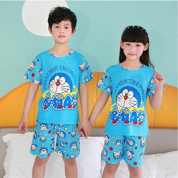 Summer Boys Pajamas Sets Short Sleeve Cartoon Children Sleepwear Character Knitted Teenagers Pajama Sleepwear For Girls Kids