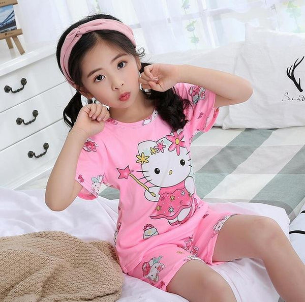 Summer Boys Pajamas Sets Short Sleeve Cartoon Children Sleepwear Character Knitted Teenagers Pajama Sleepwear For Girls Kids