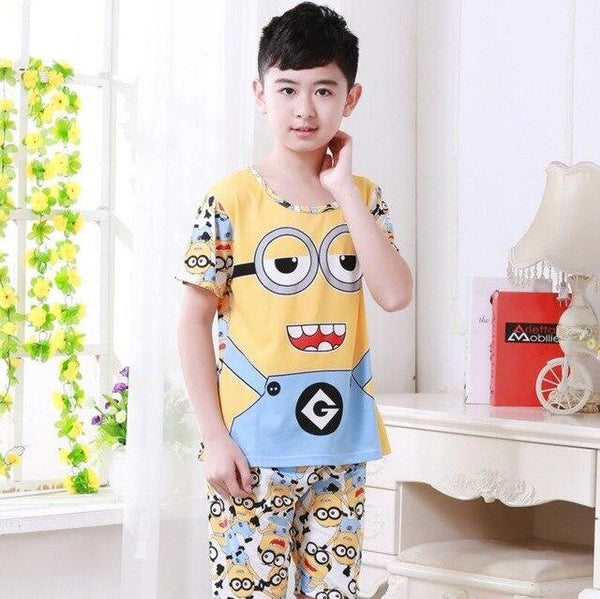Summer Boys Pajamas Sets Short Sleeve Cartoon Children Sleepwear Character Knitted Teenagers Pajama Sleepwear For Girls Kids